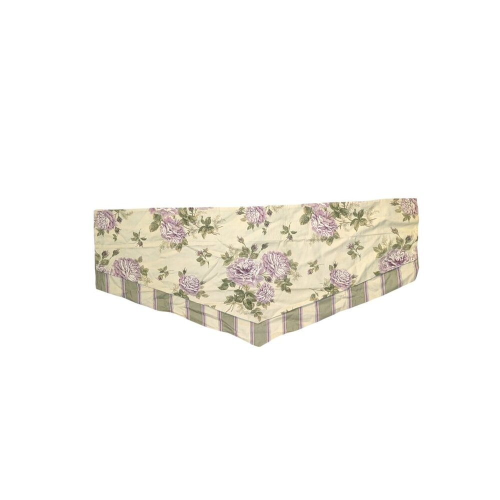 Waverly Floral Valance Curtain With Purple Roses & Striped Border 52" X 23" Cott
